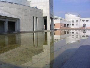 The pool outside of the U of Aizu library